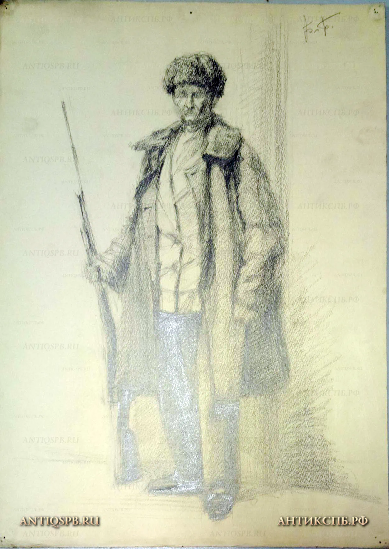 Рисунок "Портрет солдата в шинели, с ружьем". №17339.67 [ЦЕНА ПО ЗАПРОСУ]